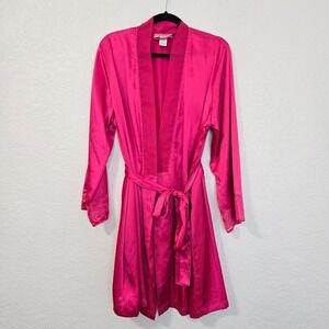 Morgan Taylor intimates L Pink Satin Robe Lace Details‎ Loungewear Sleepwear